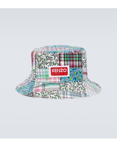KENZO Checked Cotton And Silk Bucket Hat - White