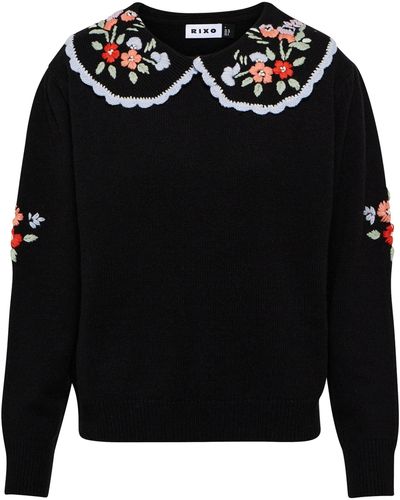 RIXO London Lula Embroidered Wool Sweater - Black