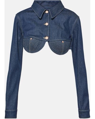 Jean Paul Gaultier Cropped Denim Bustier Jacket - Blue
