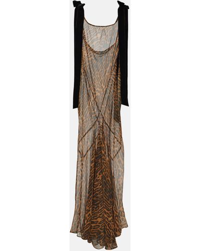 Nina Ricci Leopard-print Silk Muslin Gown - Brown