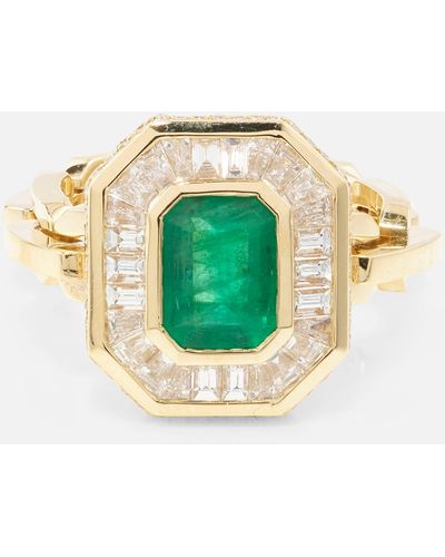 SHAY Halo Mini 18kt Gold Ring With Emerald And Diamonds - Green