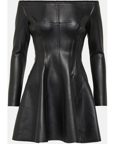 Norma Kamali Off-shoulder Grace Faux Leather Minidress - Black