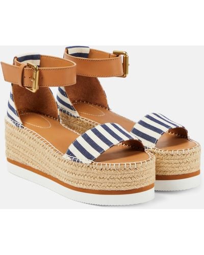 See By Chloé Glyn Striped Espadrille Wedges - Brown