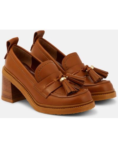 See By Chloé Skyie Leather Loafer Pumps - Brown