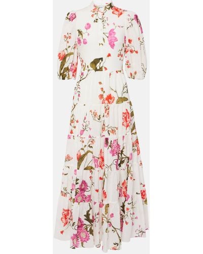 Erdem Floral Tiered Cotton Seersucker Midi Dress - Multicolour