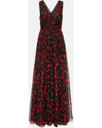 Dolce & Gabbana Cherry Silk Chiffon Gown - Red