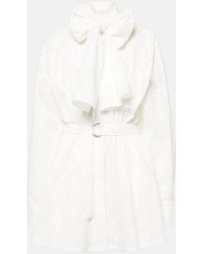 Norma Kamali Bow-detail Embroidered Cotton Minidress - White