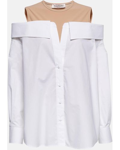 Valentino Off-shoulder Poplin And Jersey Top - White