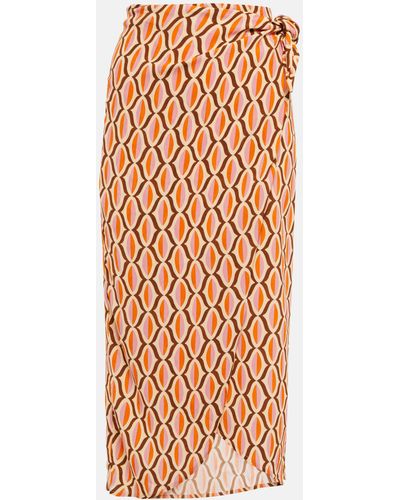 Velvet Alisha Printed Crepe Wrap Skirt - Orange