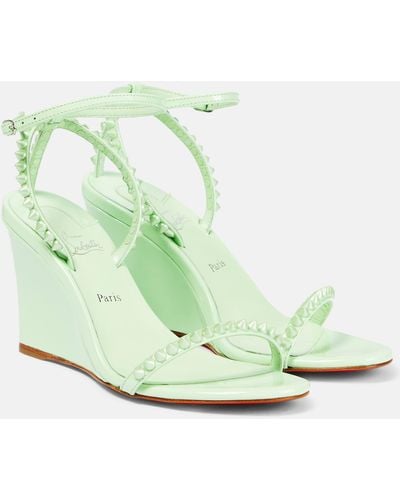 Christian Louboutin So Me 85 Leather Wedge Sandals - Green