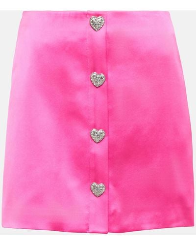 Self-Portrait Crystal-embellished Satin Miniskirt - Pink