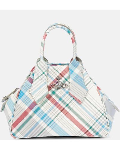 Vivienne Westwood Yasmine Small Checked Leather Tote Bag - Blue