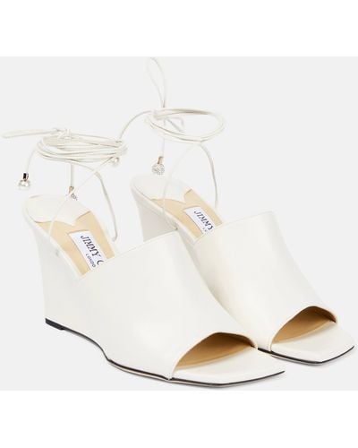 Jimmy Choo Elyna Leather Wedge Sandals - White