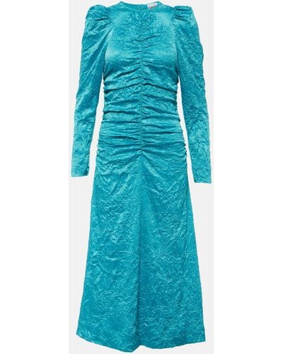 Ganni Satin Midi Dress - Blue
