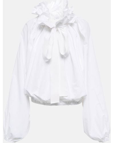 Patou Ruffled Tie-neck Cotton Blouse - White