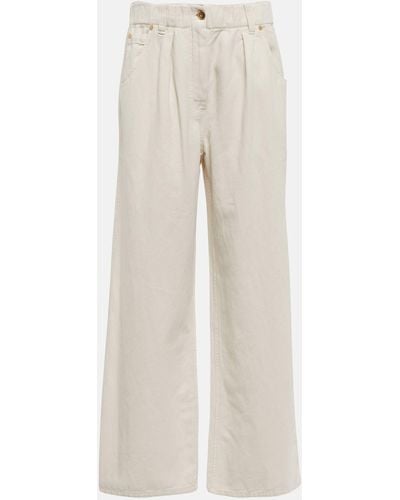 Brunello Cucinelli Wide-leg Cotton And Linen Jeans - Natural