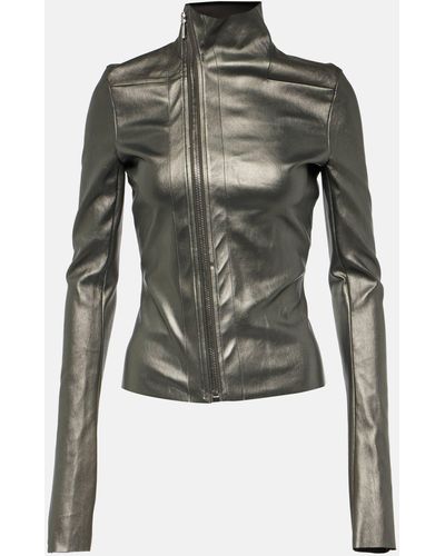 Rick Owens Metallic Leather And Cotton Jacket - Green