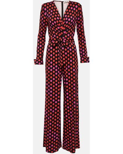Diane von Furstenberg Rosa Polka-dot Wide-leg Jumpsuit - Red