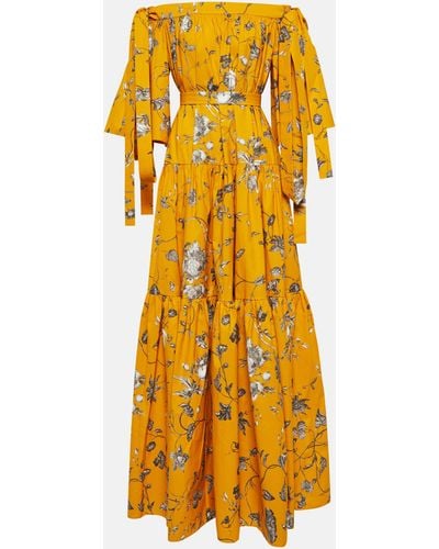 Erdem Off-the-shoulder Bow-detailed Floral-print Cotton-faille Gown - Yellow