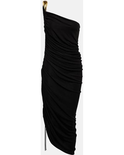 Bottega Veneta One-shoulder Asymmetric Embellished Satin-jersey Midi Dress - Black