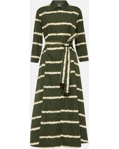 Max Mara Olanda Striped Cotton Midi Dress - Green