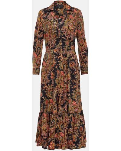 Etro Paisley Cotton Midi Dress - Brown