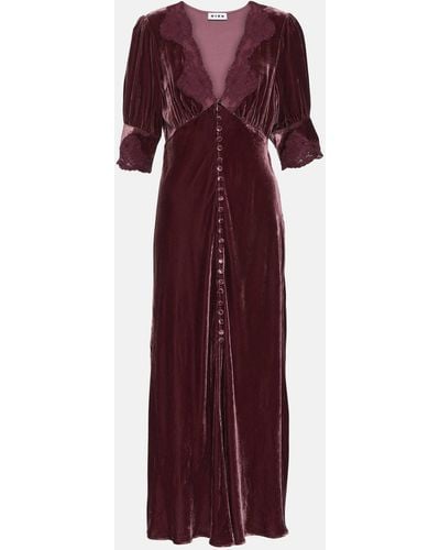 RIXO London Lace-trimmed Velvet Midi Dress - Purple