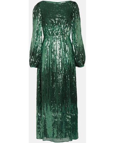 RIXO London Coco Sequined Maxi Dress - Green