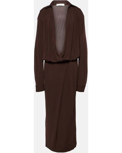 Christopher Esber Framed Gathered Jersey Midi Dress - Brown