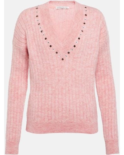 Alessandra Rich Embellished Wool-blend Sweater - Pink