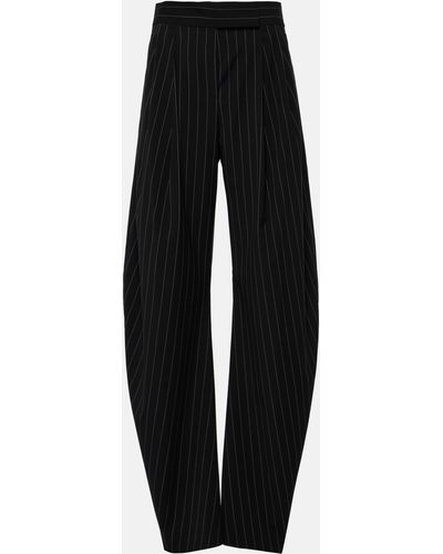 The Attico Pinstripe High-rise Wide-leg Pants - Black