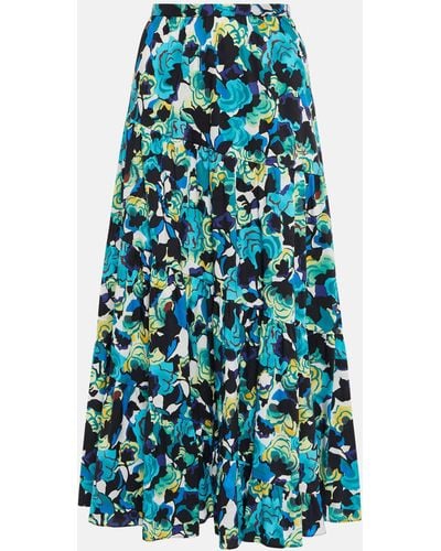 Diane von Furstenberg High-rise Printed Cotton-blend Midi Skirt - Blue