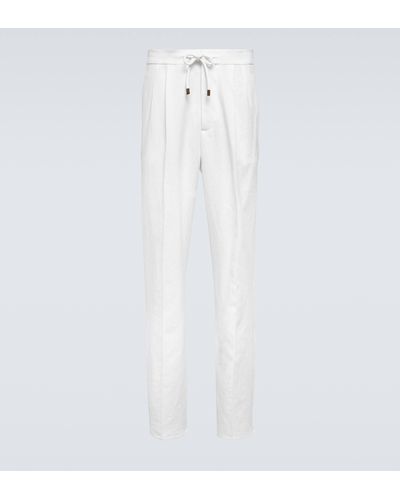 Brunello Cucinelli Drawstring Linen Pants - White