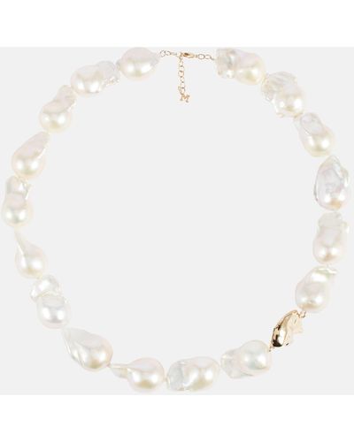 Mateo Baroque Pearl 14kt Gold Necklace With Diamonds - White