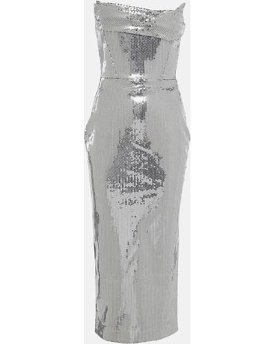 Alex Perry Strapless Draped Sequined Tulle Midi Dress - Grey