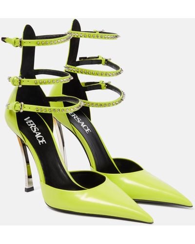 Versace Pin-point Embellished Leather Pumps - Green