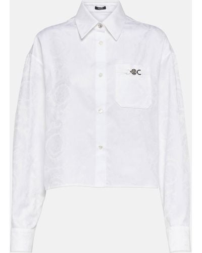 Versace Barocco Jacquard Cropped Cotton Shirt - White