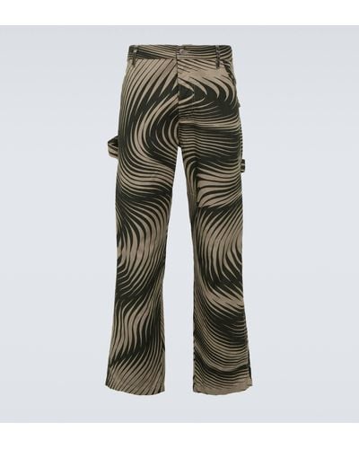 Dries Van Noten Cotton And Linen Wide-leg Pants - Green