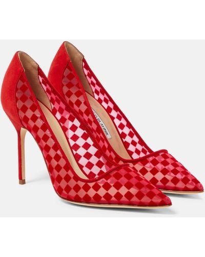 Manolo Blahnik Bbla 105 Checked Leather-trimmed Pumps - Red