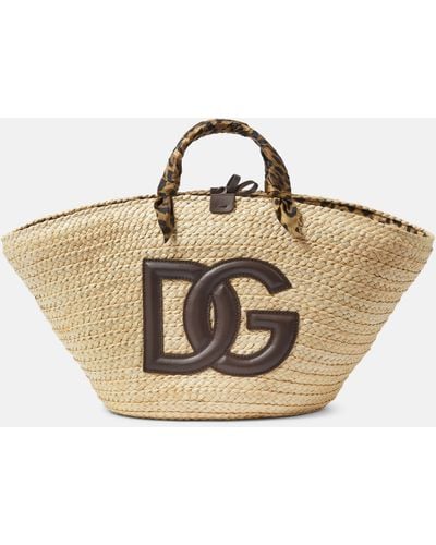 Dolce & Gabbana Kendra Leather-trimmed Raffia Tote Bag - Brown