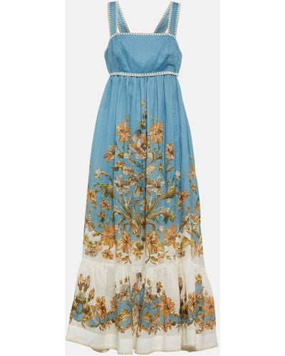 Zimmermann Chintz Floral-print Ramie-voile Dress - Blue