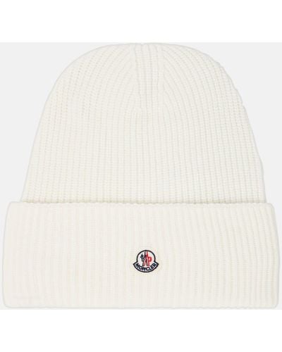 Moncler Logo Wool Beanie - Natural