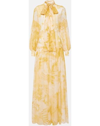 Erdem Printed Silk Voile Gown - Metallic