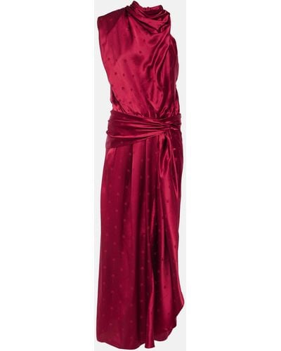 Johanna Ortiz Asymmetric Silk Jacquard Midi Dress - Red