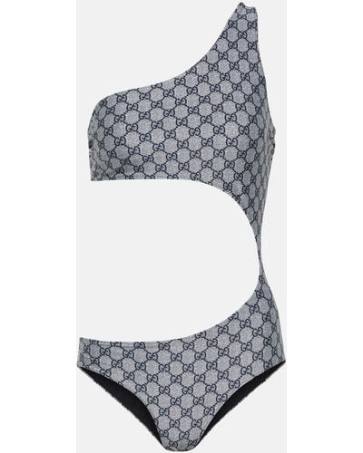 Gucci GG Cutout One-shoulder Swimsuit - Grey