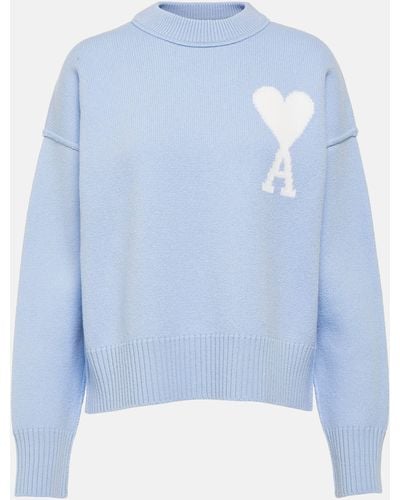 Ami Paris Ami De Coeur Wool Sweater - Blue