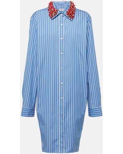 Dries Van Noten Embellished Striped Cotton Poplin Shirt - Blue