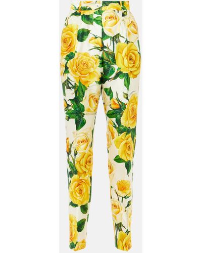 Dolce & Gabbana Floral High-rise Silk-blend Straight Pants - Yellow
