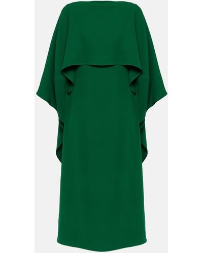 Valentino Caped Silk Crepe Midi Dress - Green