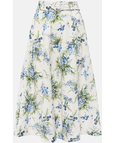 Veronica Beard Arwen Floral Cotton Midi Skirt - White